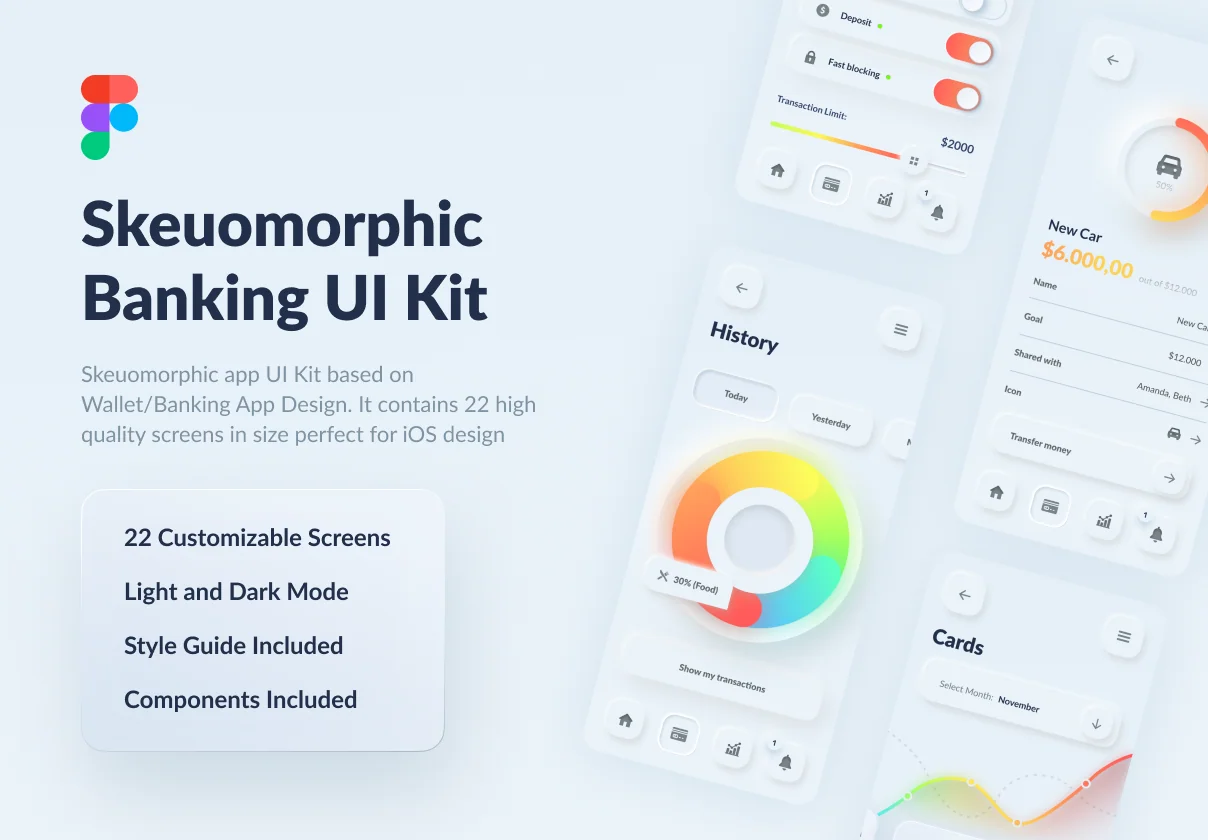 Skeuomorph Wallet Banking App UI Kit