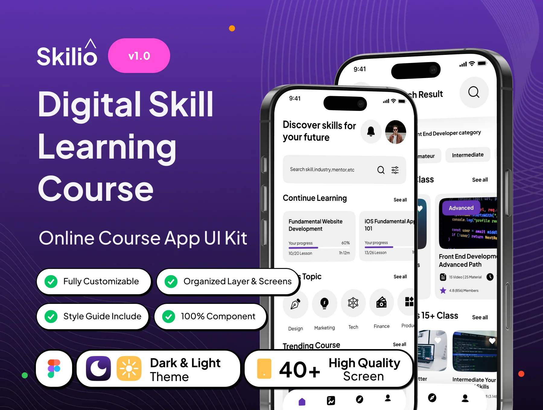Skilio - Digital Skill Learning Course App UI Kit