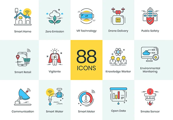 88 Smart Technology Icons | ColorPop Series