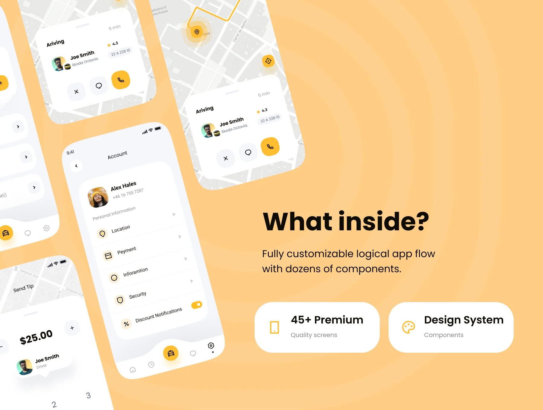 Snail Taxi booking app UI Kit