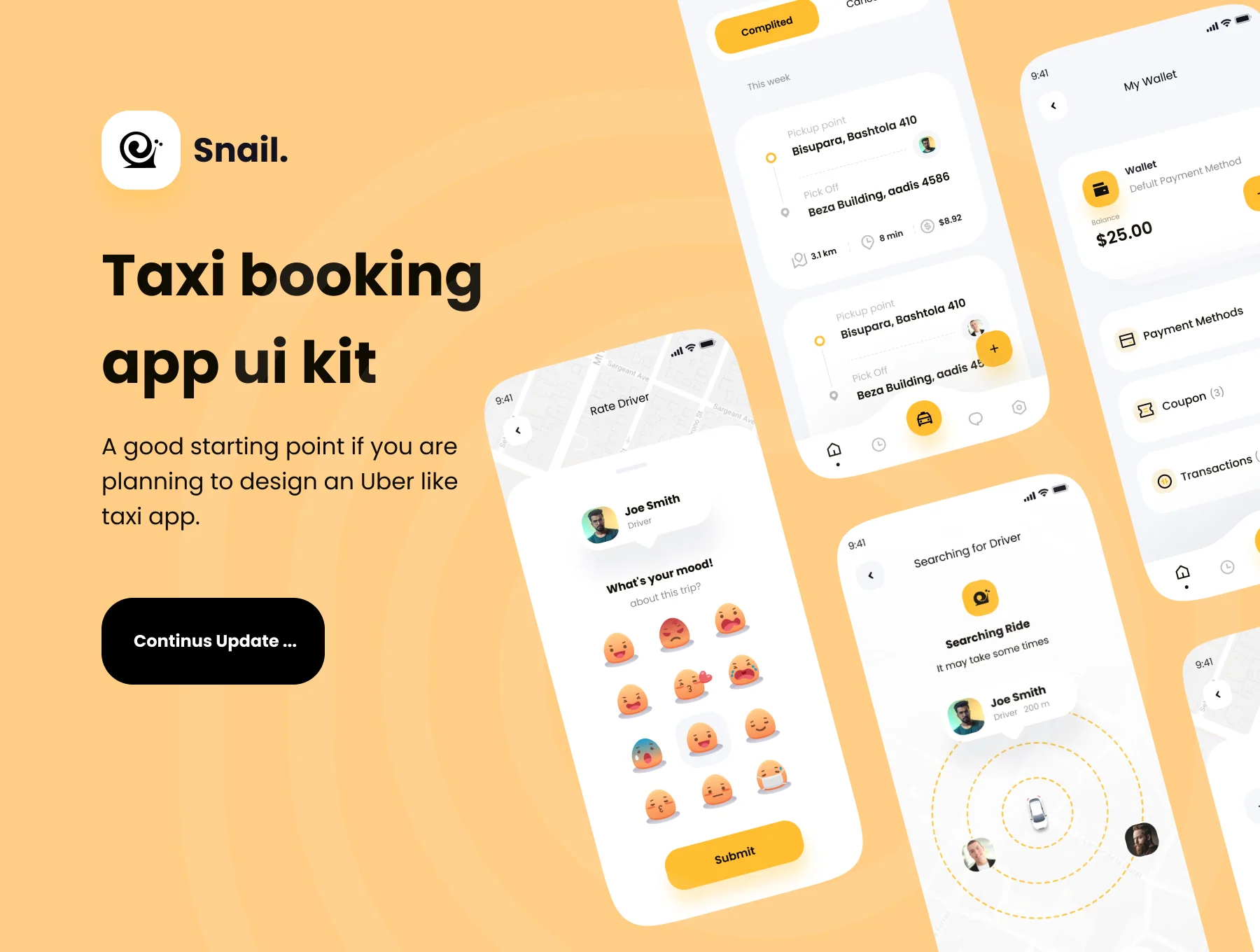 Snail Taxi booking app UI Kit 2
