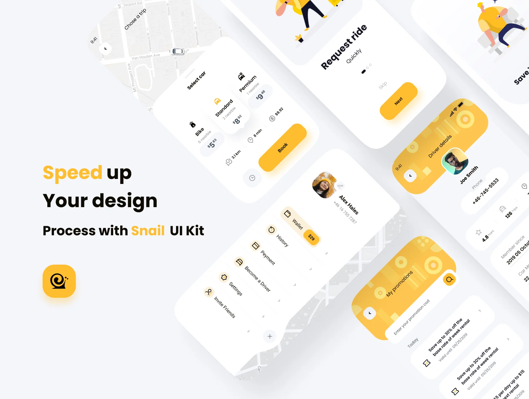 Snail Taxi booking app UI Kit 3