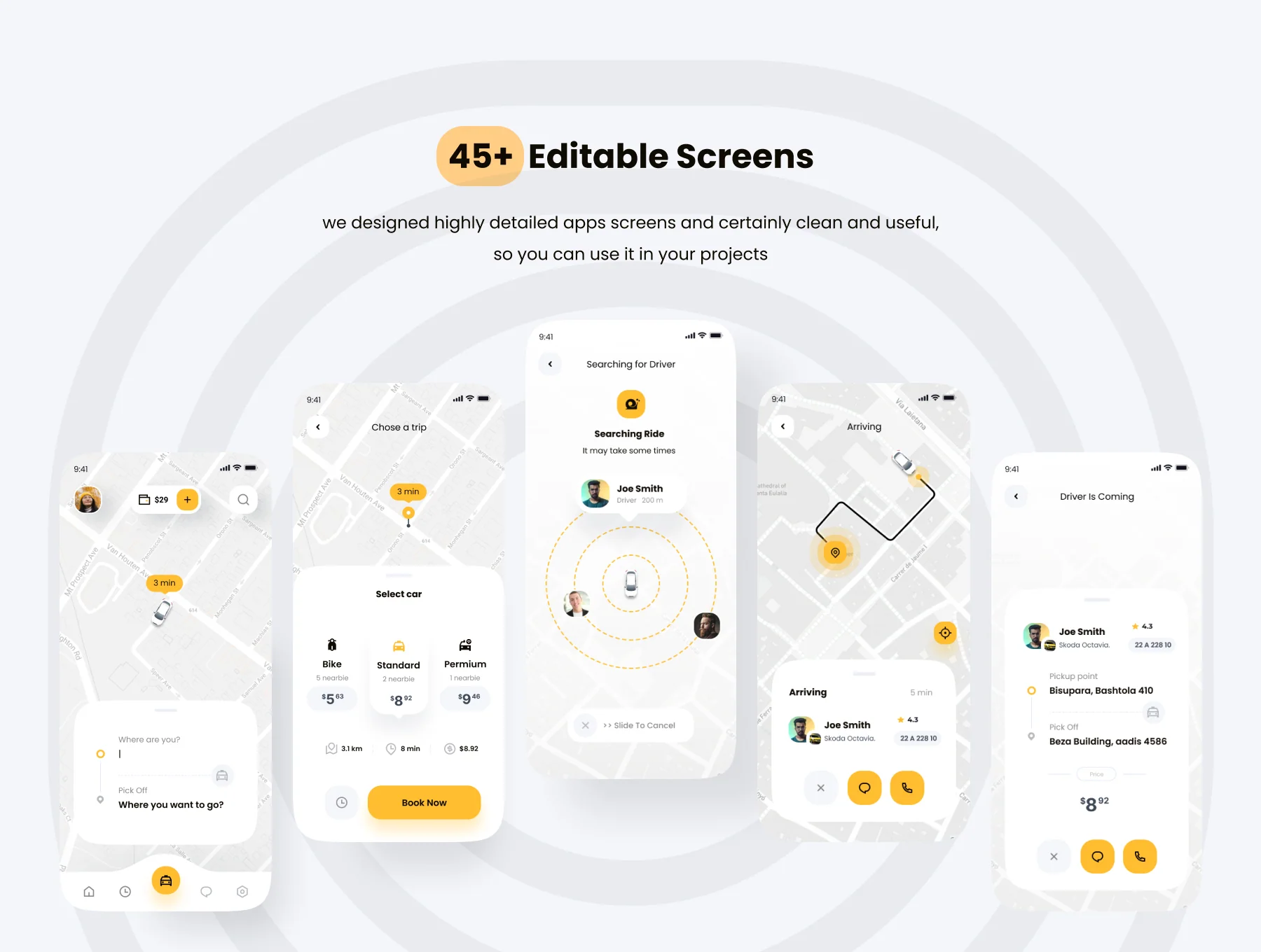 Snail Taxi booking app UI Kit 4