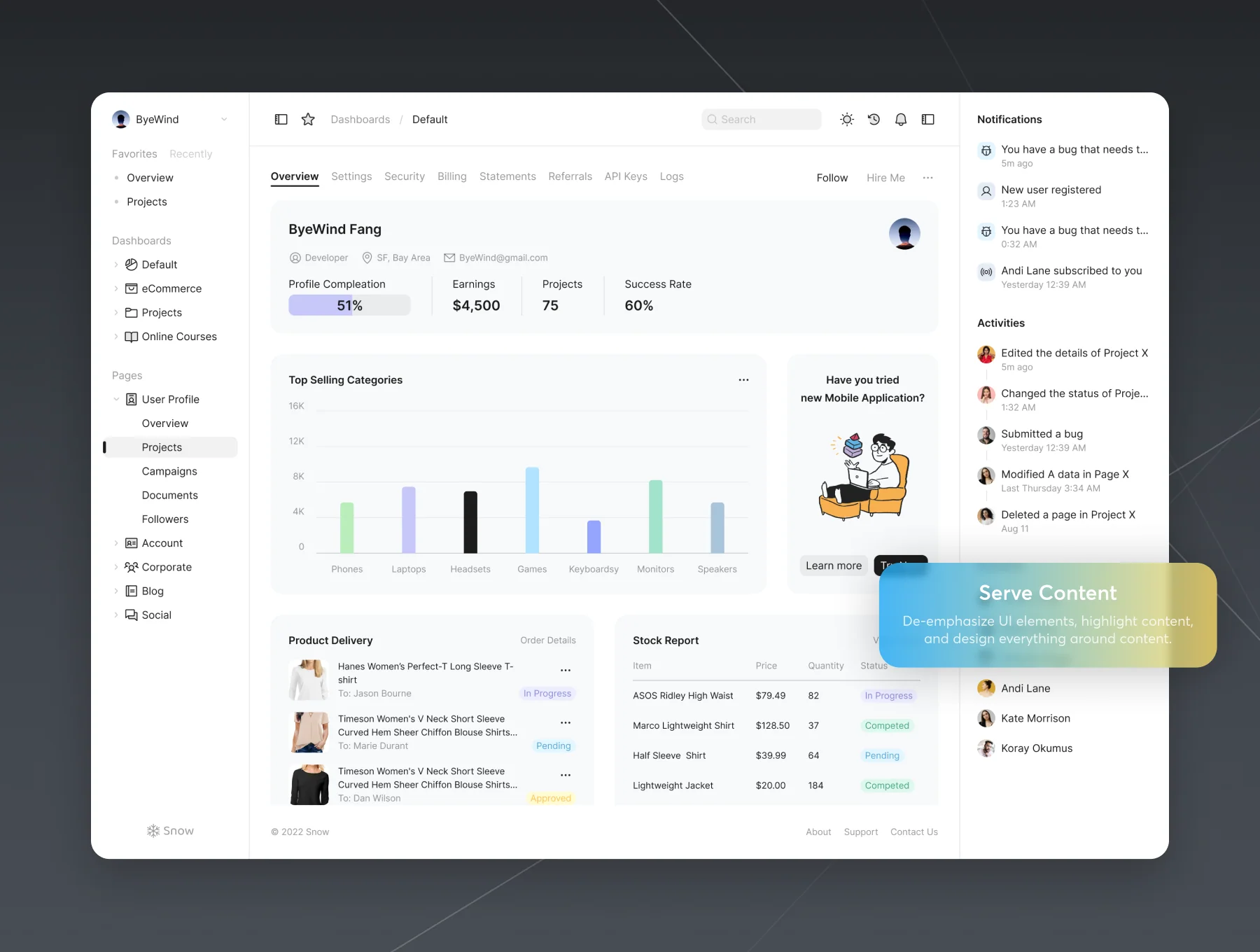 Snow Dashboard UI Kit 3