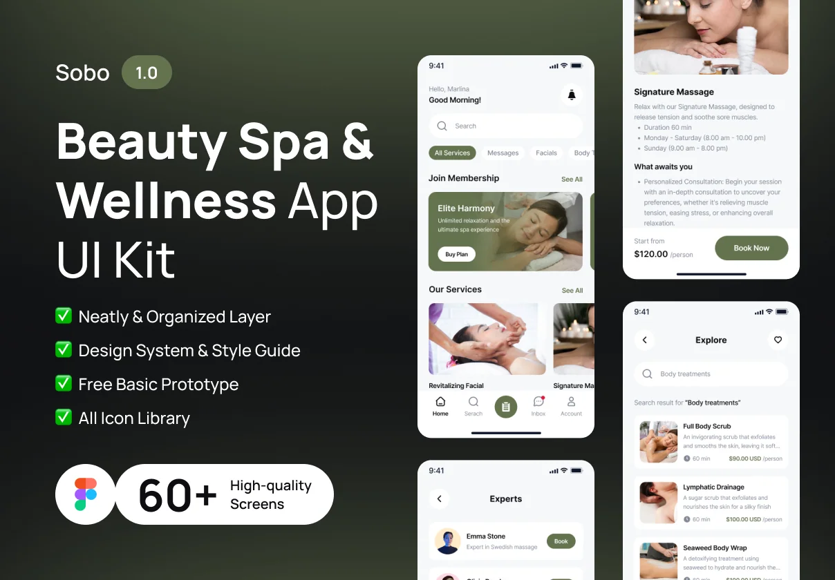 Sobo - Beauty Spa & Wellness App UI Kit