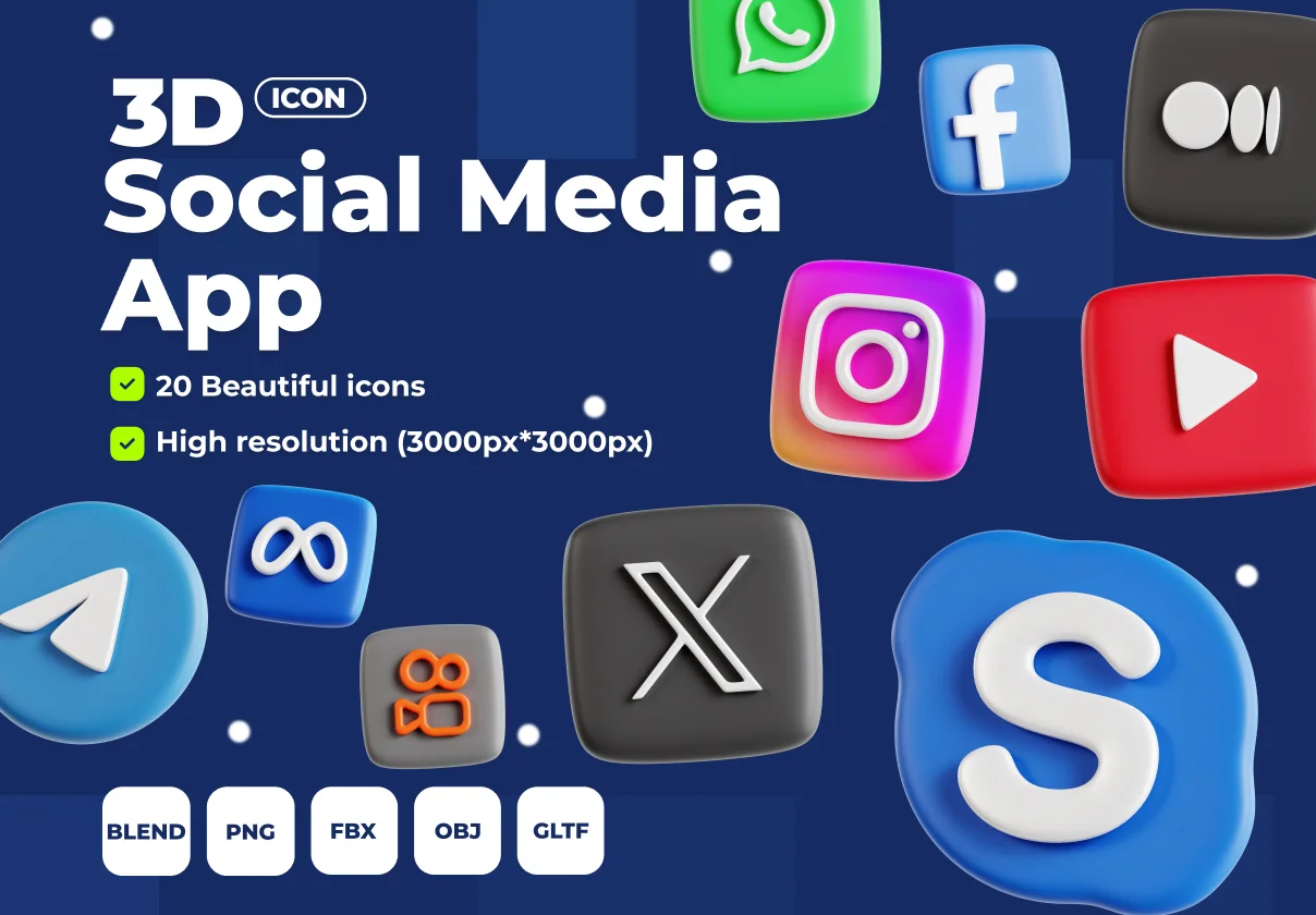 Social Media App 3D Icon Set