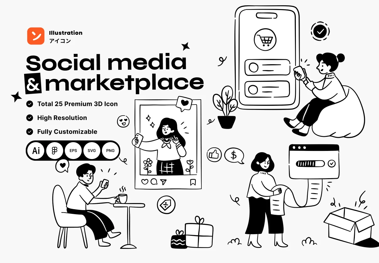 Social Media & Marketplace Illustration