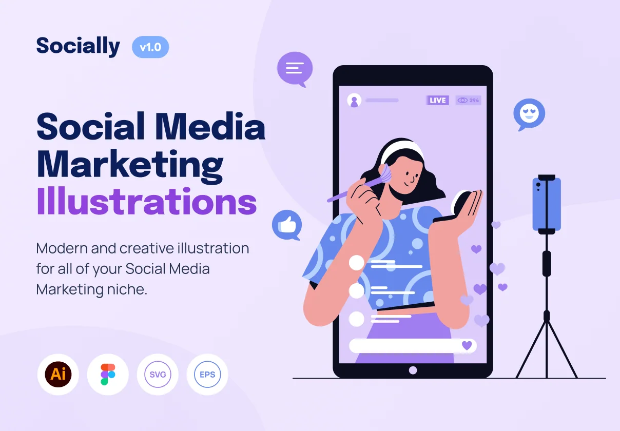 Socially - Social Media Marketing Illustration Set