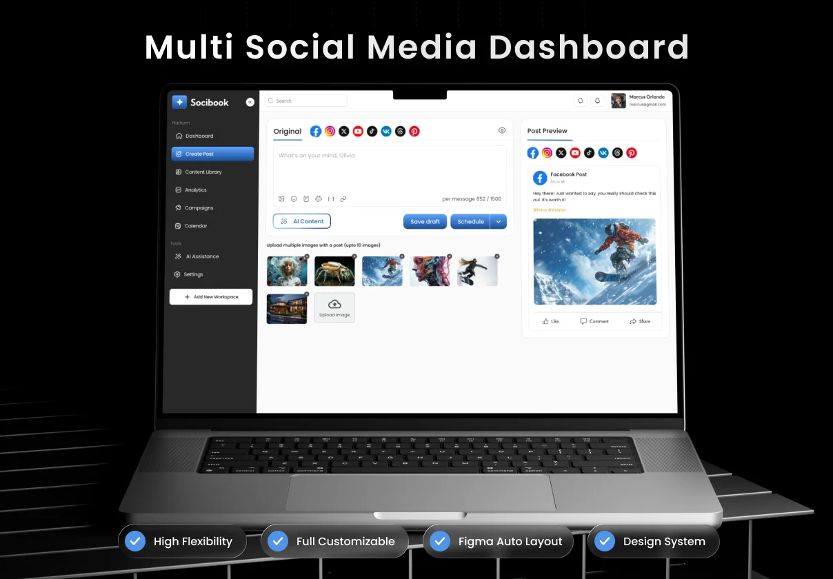Socibook - Muti Social Media Management Dashboard UI Kit
