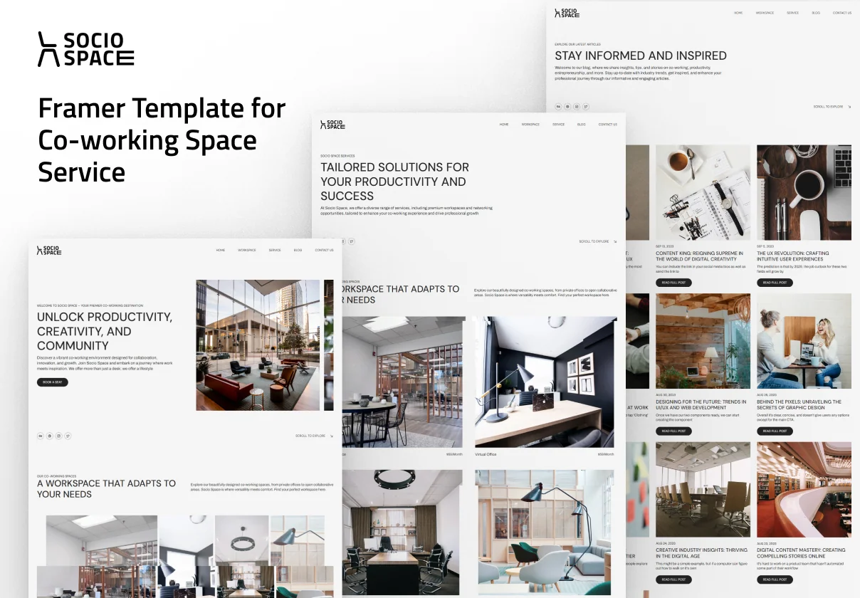 Socio Space - Framer Template for Co-working Space Service