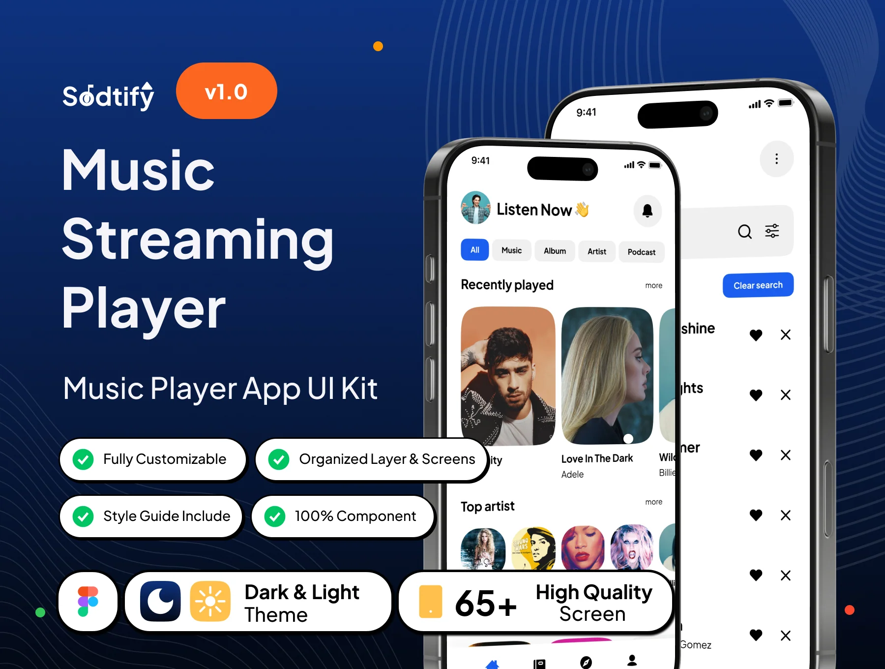 Sodtify – Music Streaming Player App UI Kit