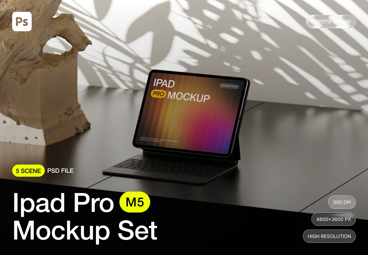 Solara iPad Pro Mockup Premium Workspace PSD Collection