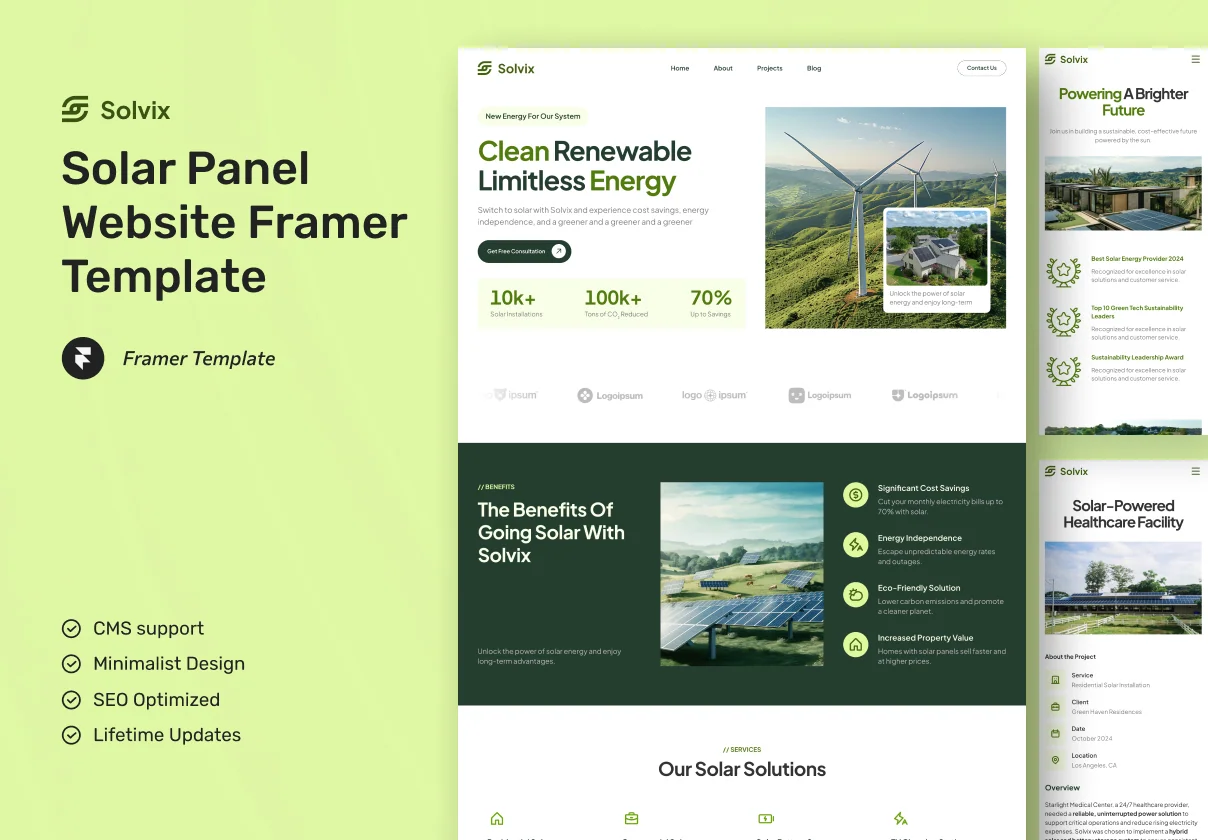 Solvix - Solar Panel Technology Website Framer Template