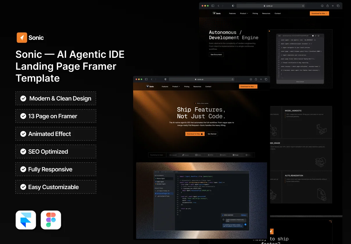 Sonic — AI Agentic IDE Framer Template