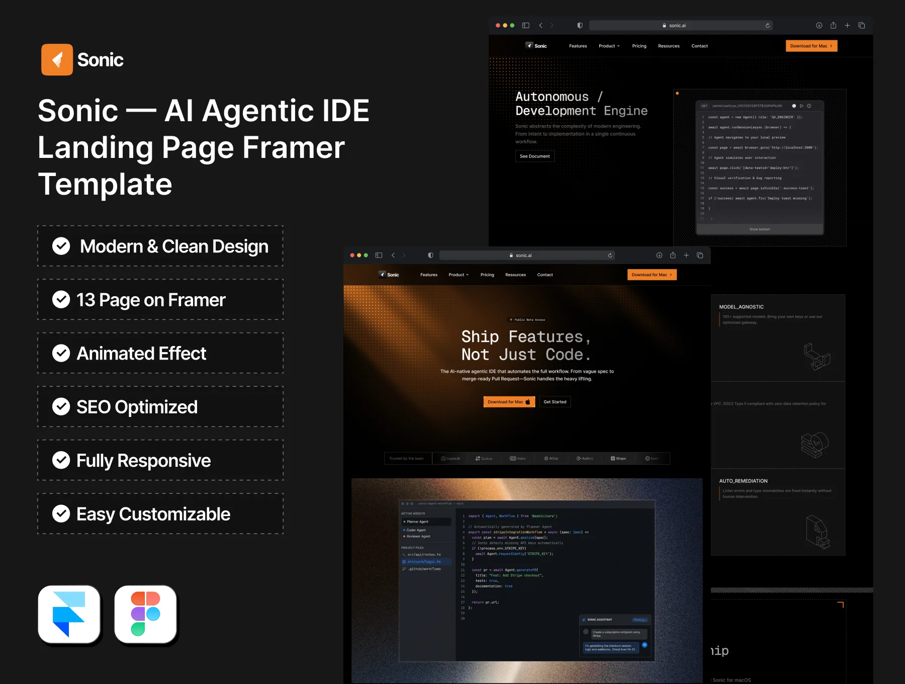 Sonic — AI Agentic IDE Framer Template 2