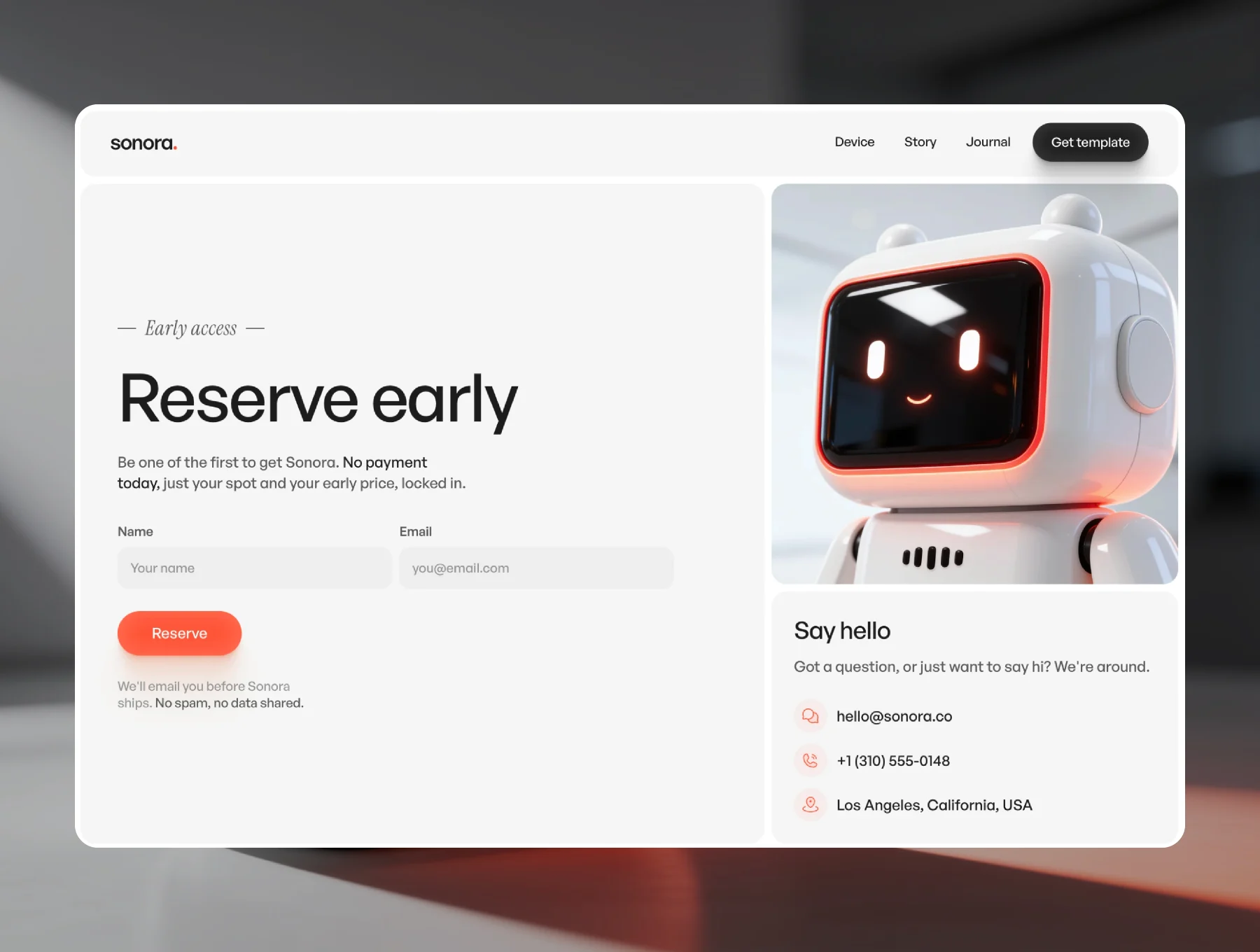 Sonora — AI Device & Hardware Startup Template 8