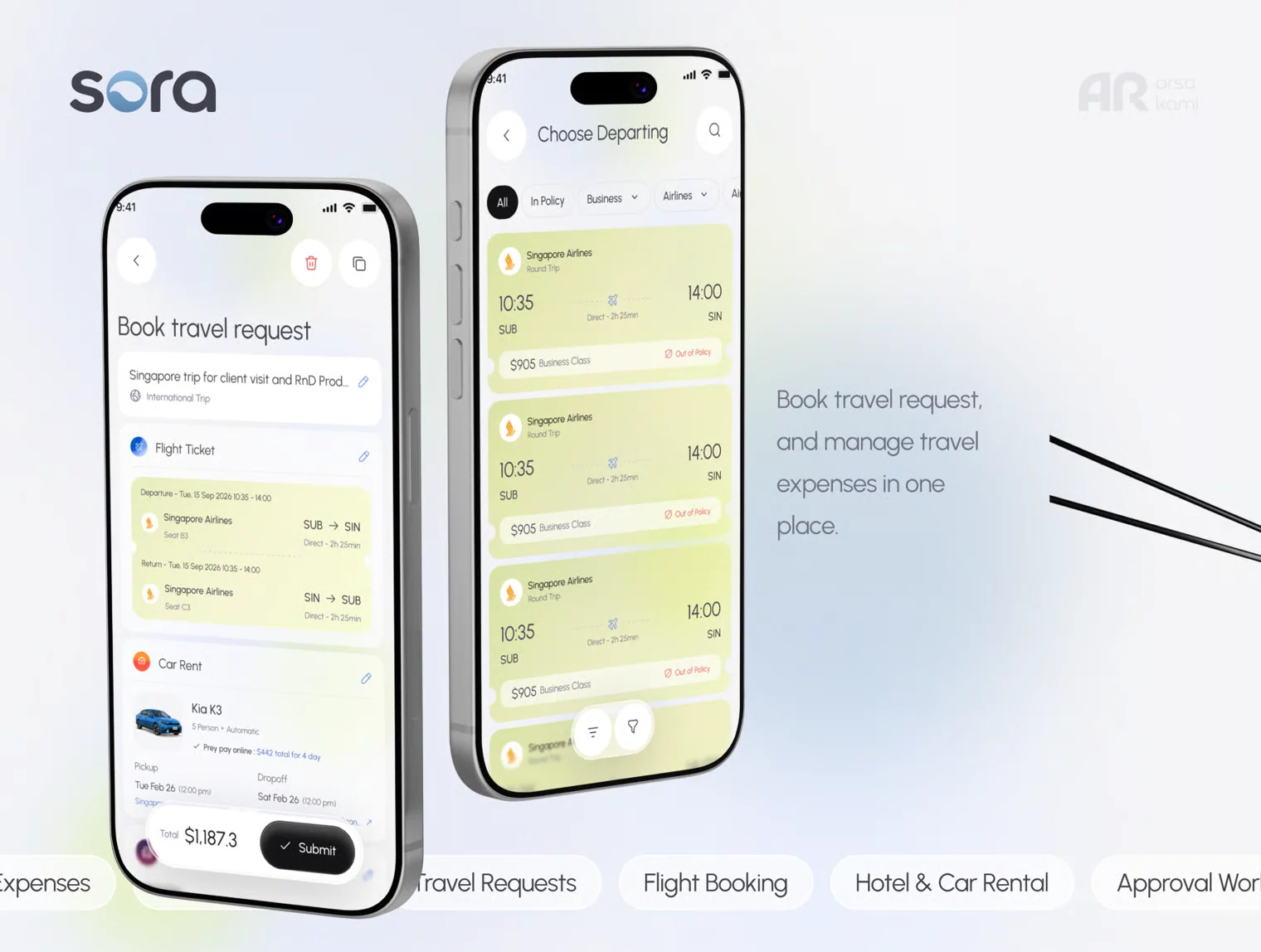 Sora - Employee Expenses & Business Travel App UI Kits 3