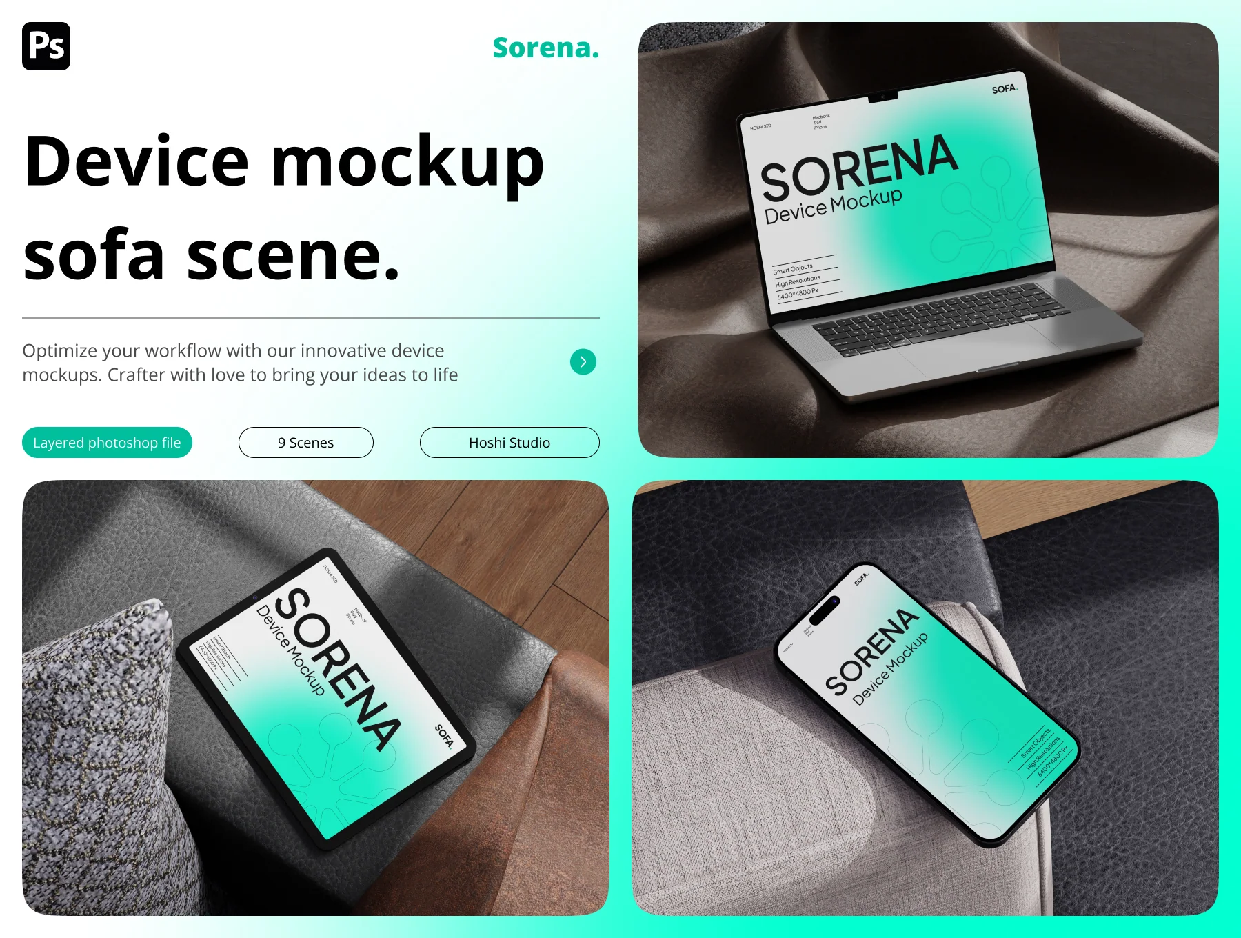 Sorena - Device Mockup Sofa Scene
