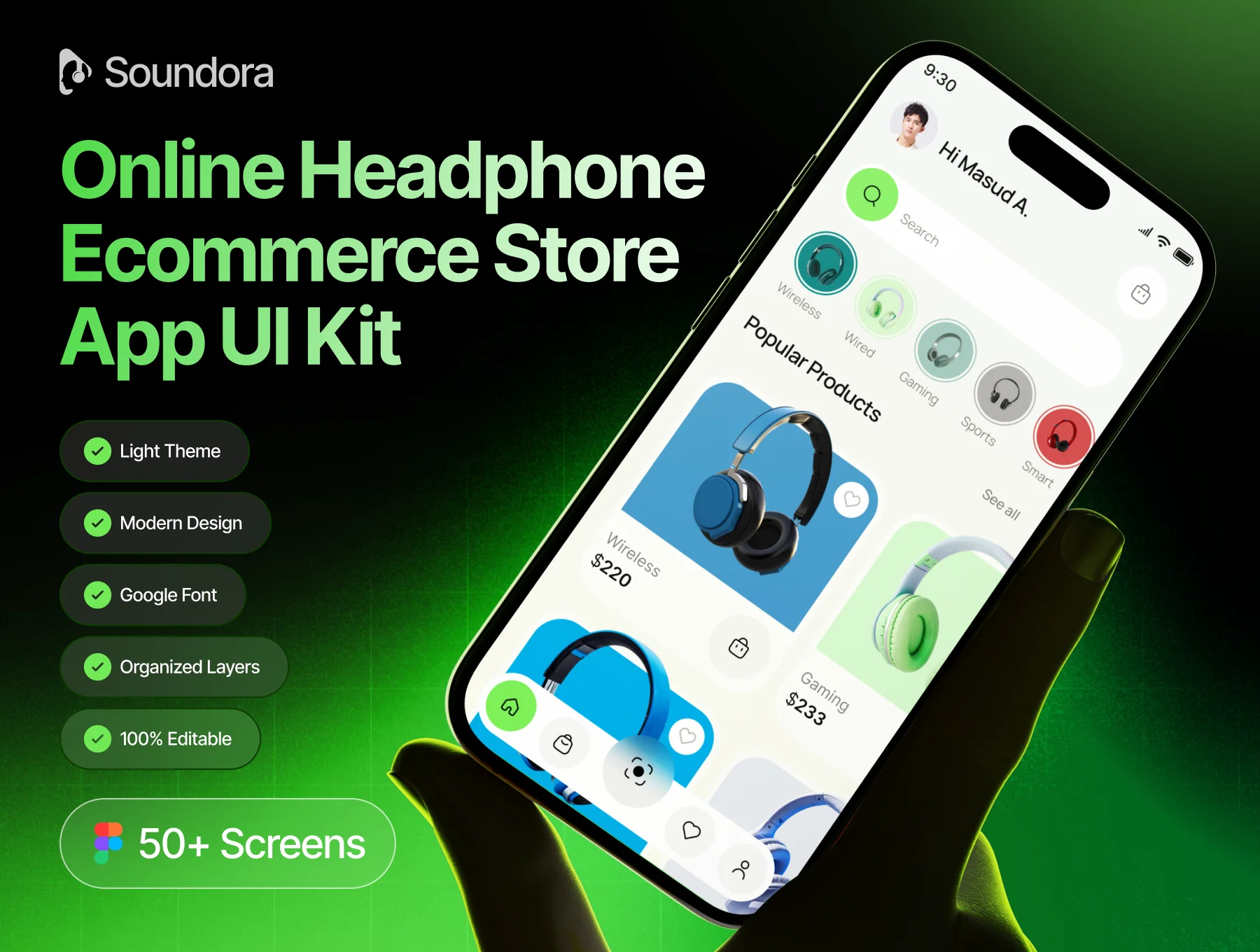 Soundora - Online Headphone Ecommerce Store App UI Kit