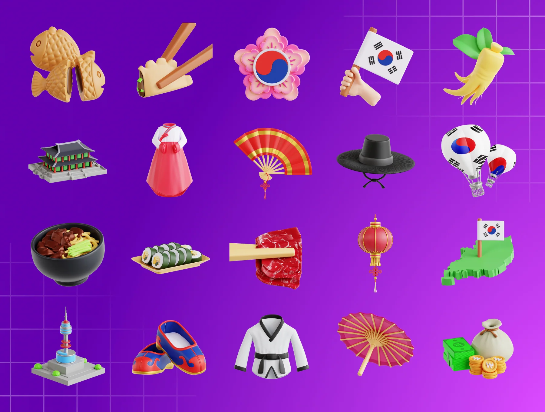 South Korea 3D Icon Set 5