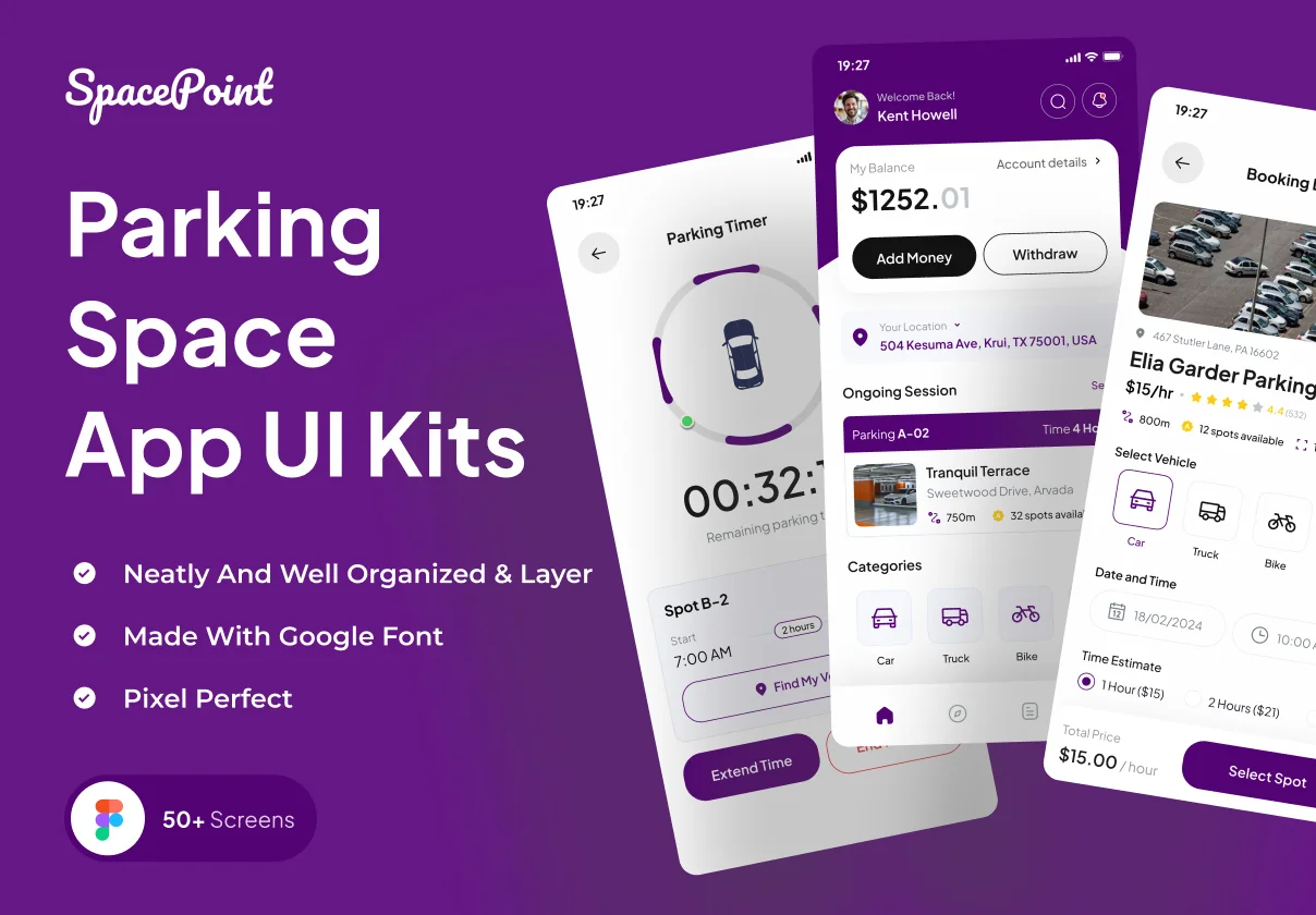 SpacePoint - Parking Space Booking App UI Kits