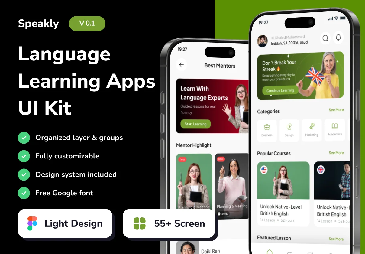 Speakly - Language Learning Mobile App UI Kits