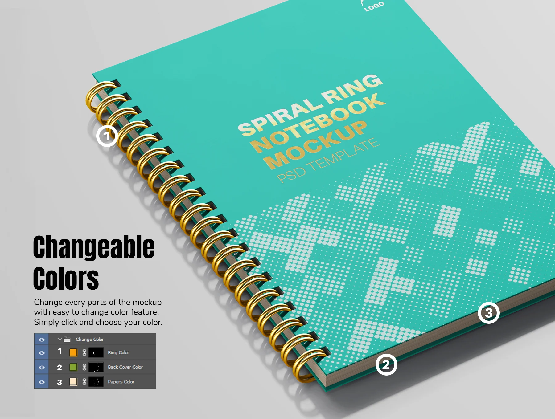 Spiral Ring Notebook PSD Mockup Set 3