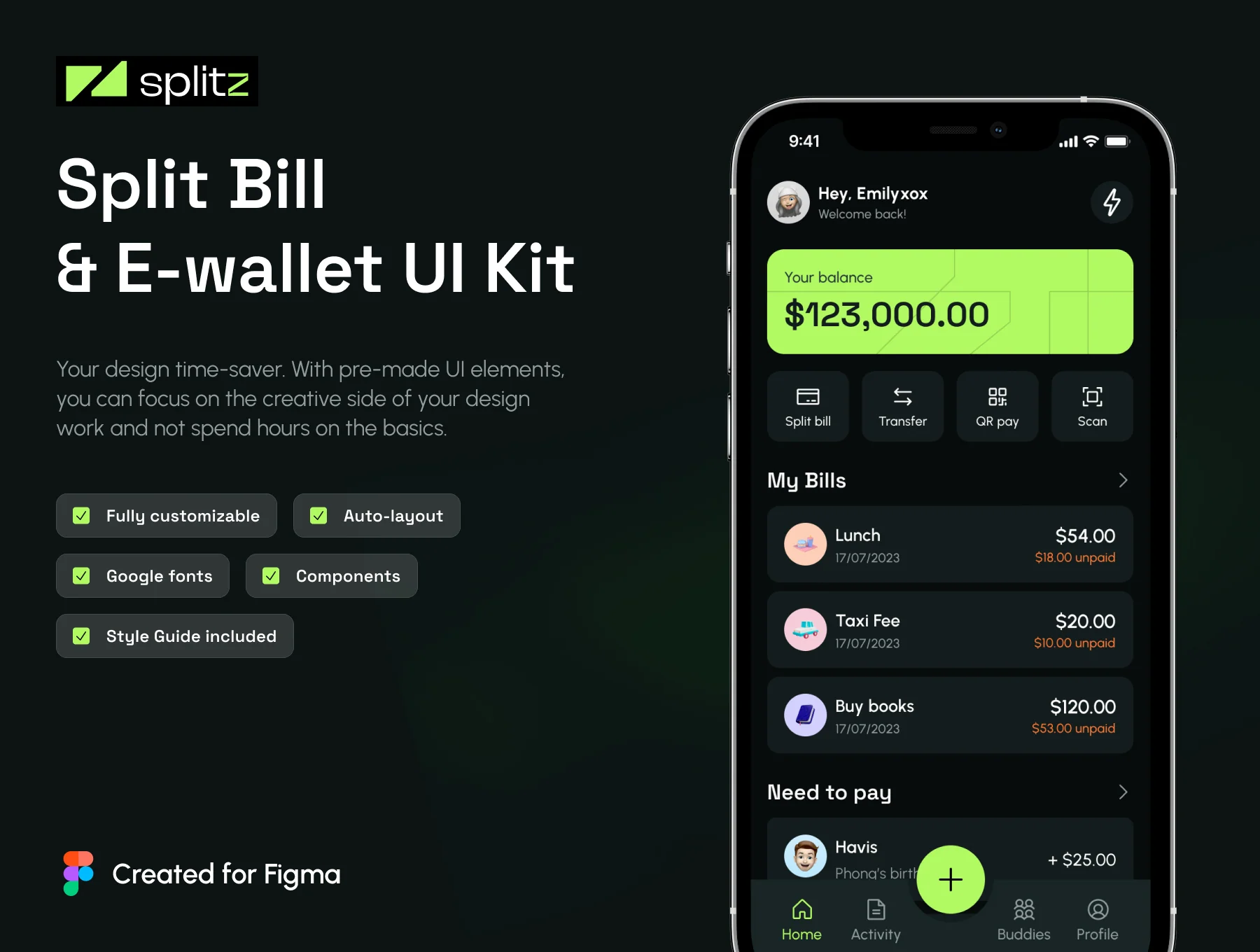 SplitZ: Split Bill & E-wallet UI Kit