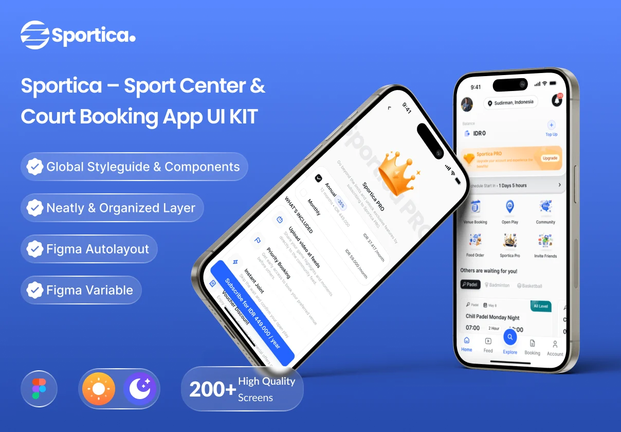 Sportica - Sport Center & Court Booking Mobile App UI KIT