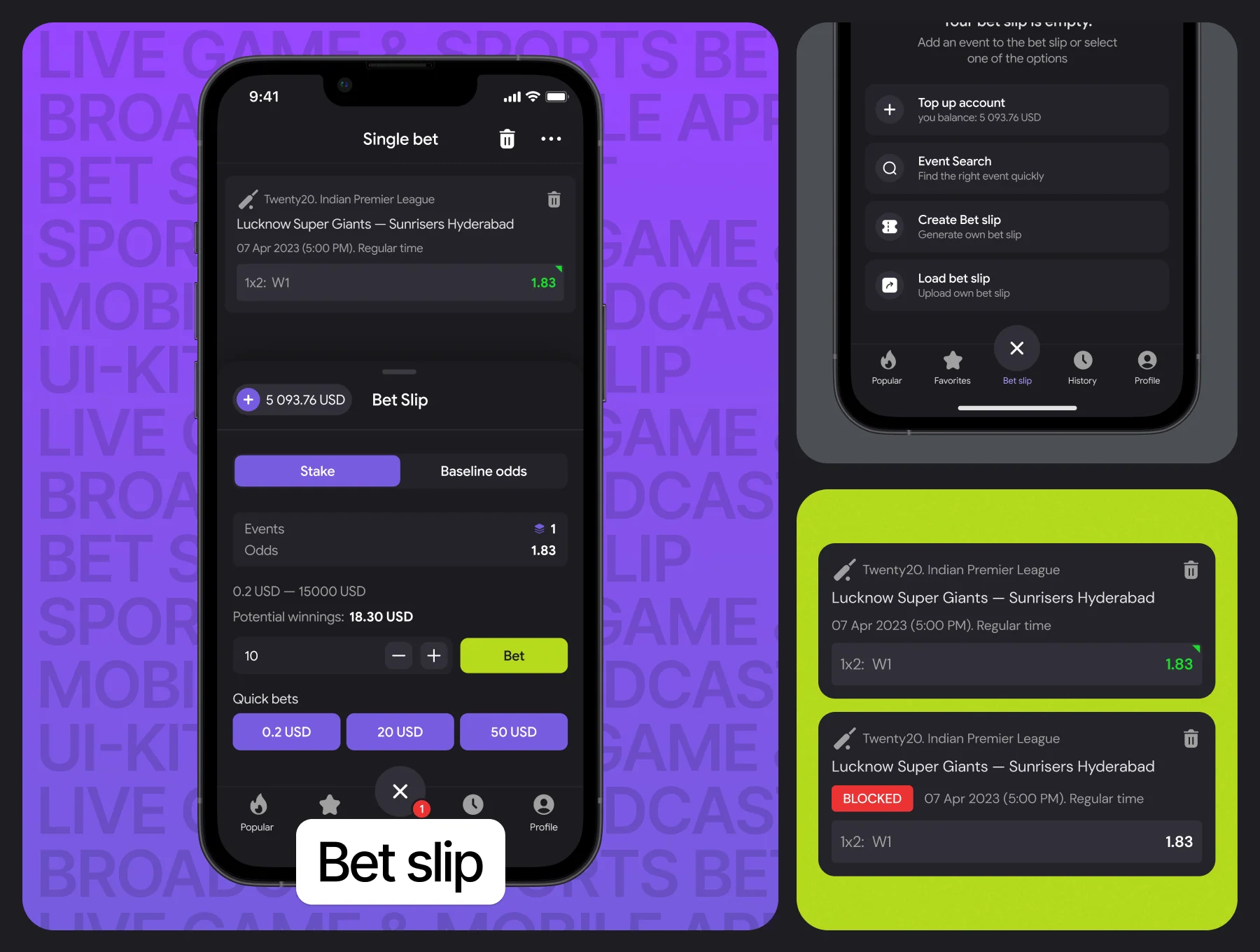 Sports bet mobile app UI Kit 5