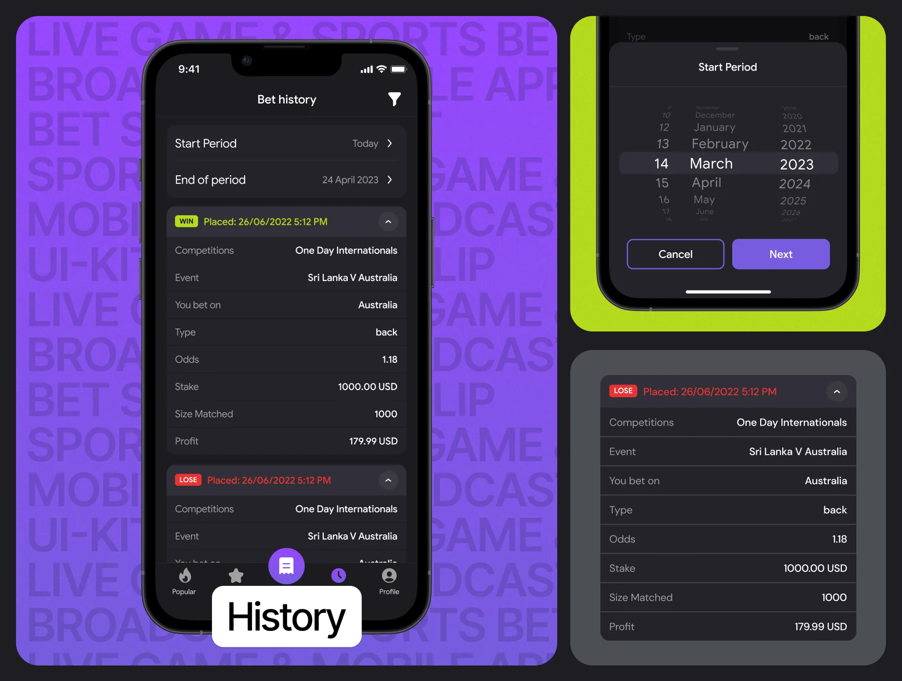Sports bet mobile app UI Kit 7