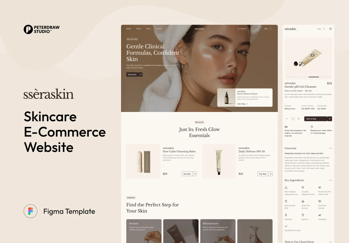Sseraskin - Skincare E-Commerce Website UI Figma Template