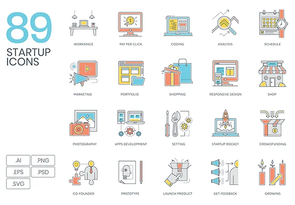 89 Startup Icons | Color Line Series