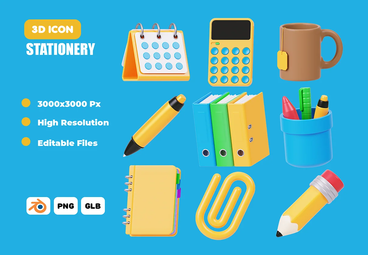 Stationery 3D Icon Set