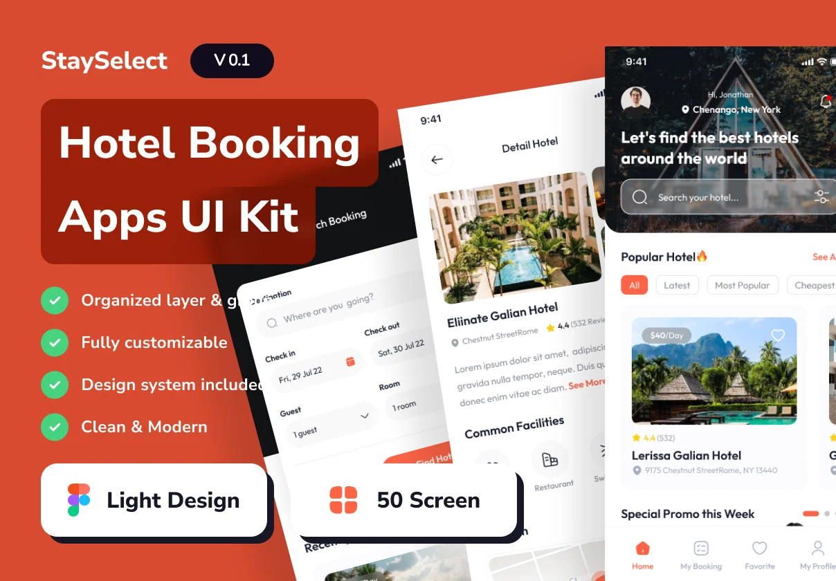 StaySelect - Hotel Booking App Ui Kits