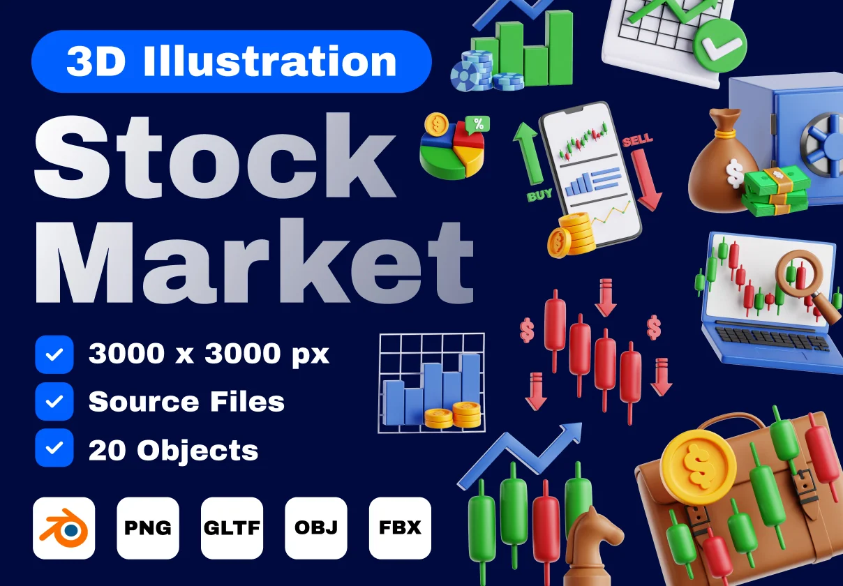 Stock Market 3D Icon Set