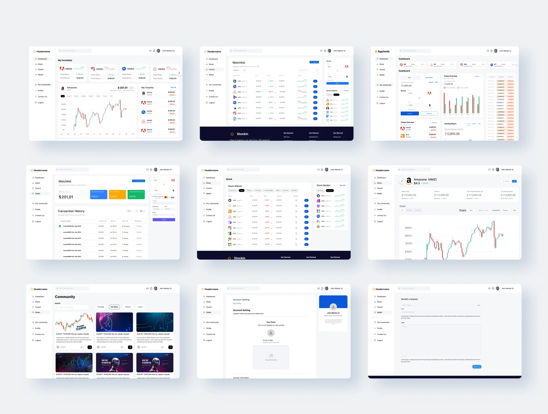 Trading Stock Market Dashboard Platform  UI Kit 5