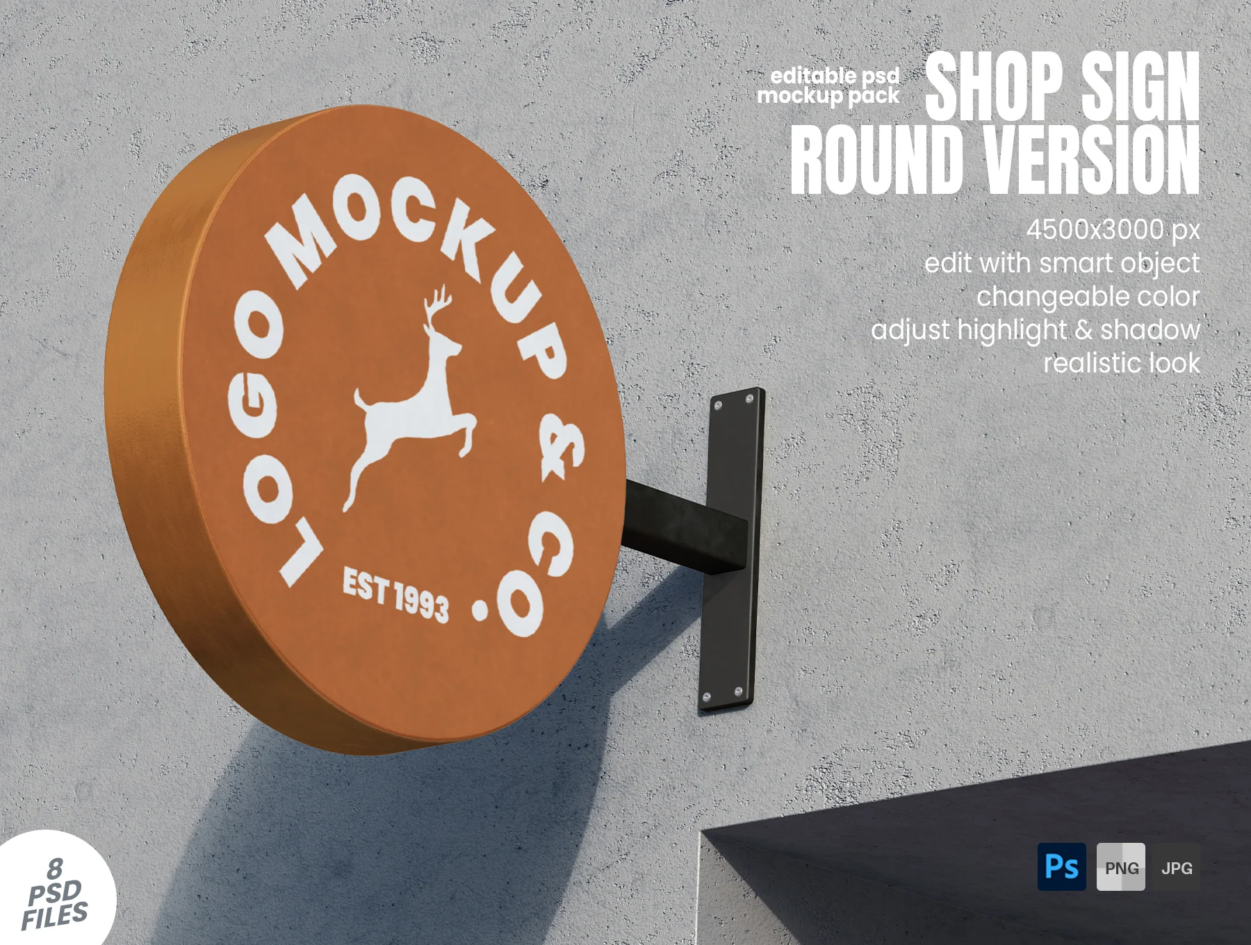 Storefront Round Shop Signage PSD Mockup Set