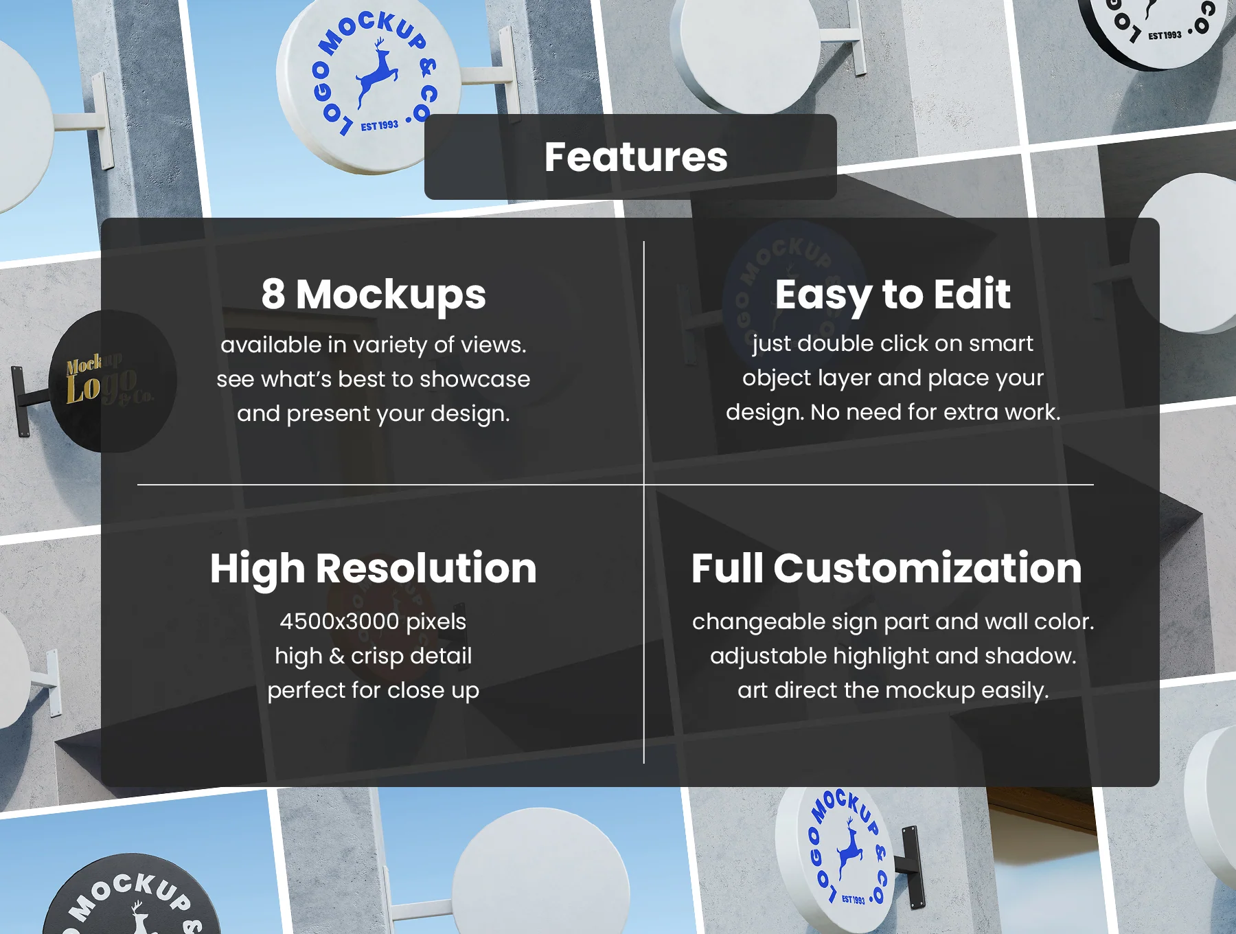 Storefront Round Shop Signage PSD Mockup Set 6