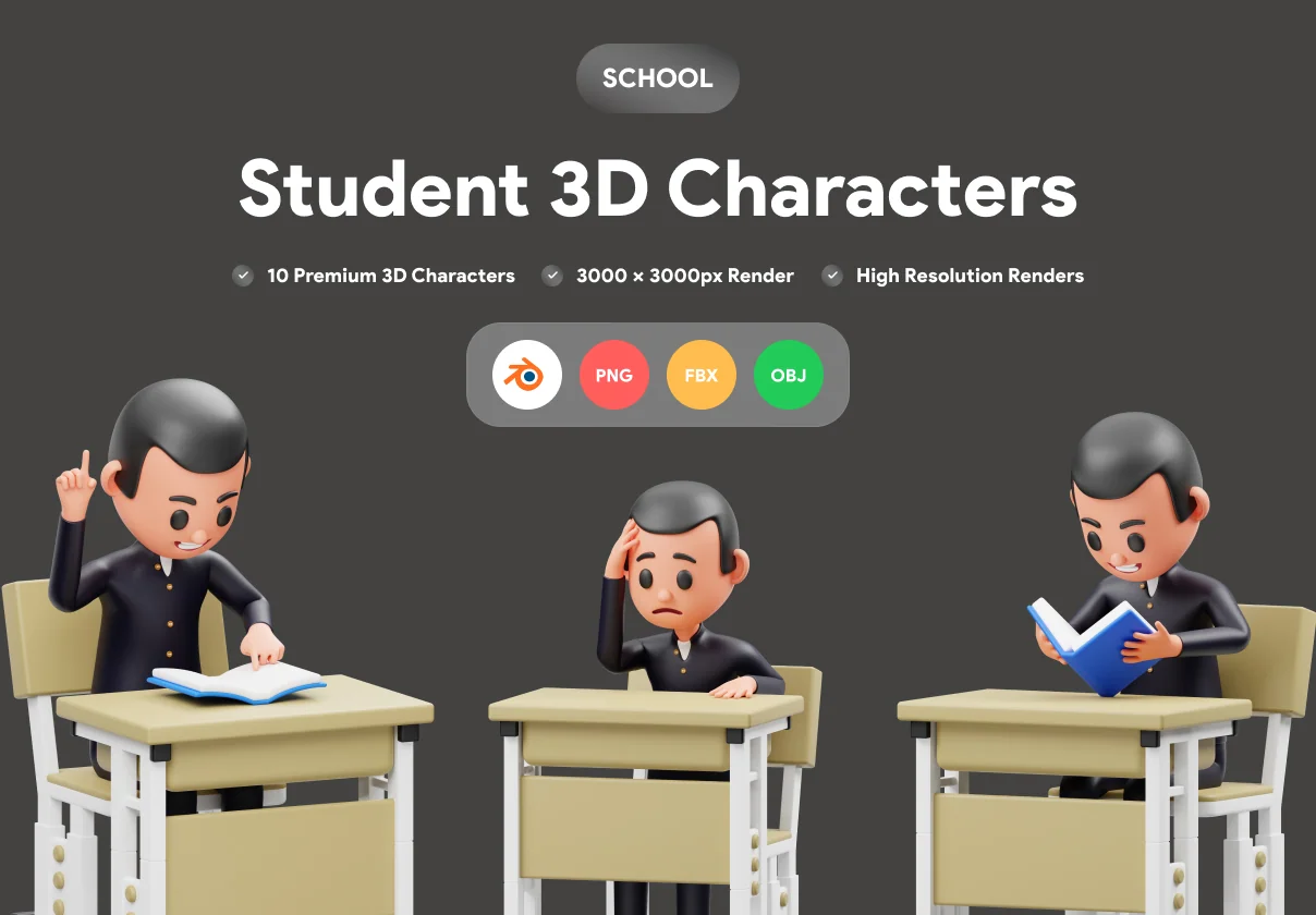 Student Character 3D Illustration