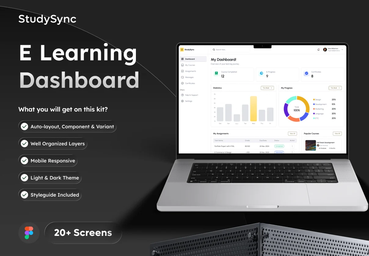 StudySync - E Learning Platform Dashboard UI Kit