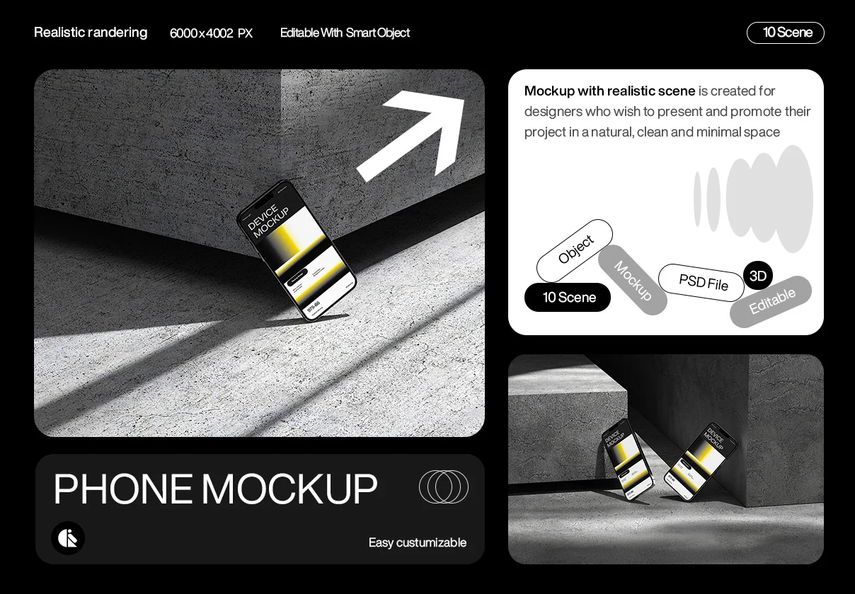 Stylish Concrete Mobile Phone Mockup with Sleek Gradient Design