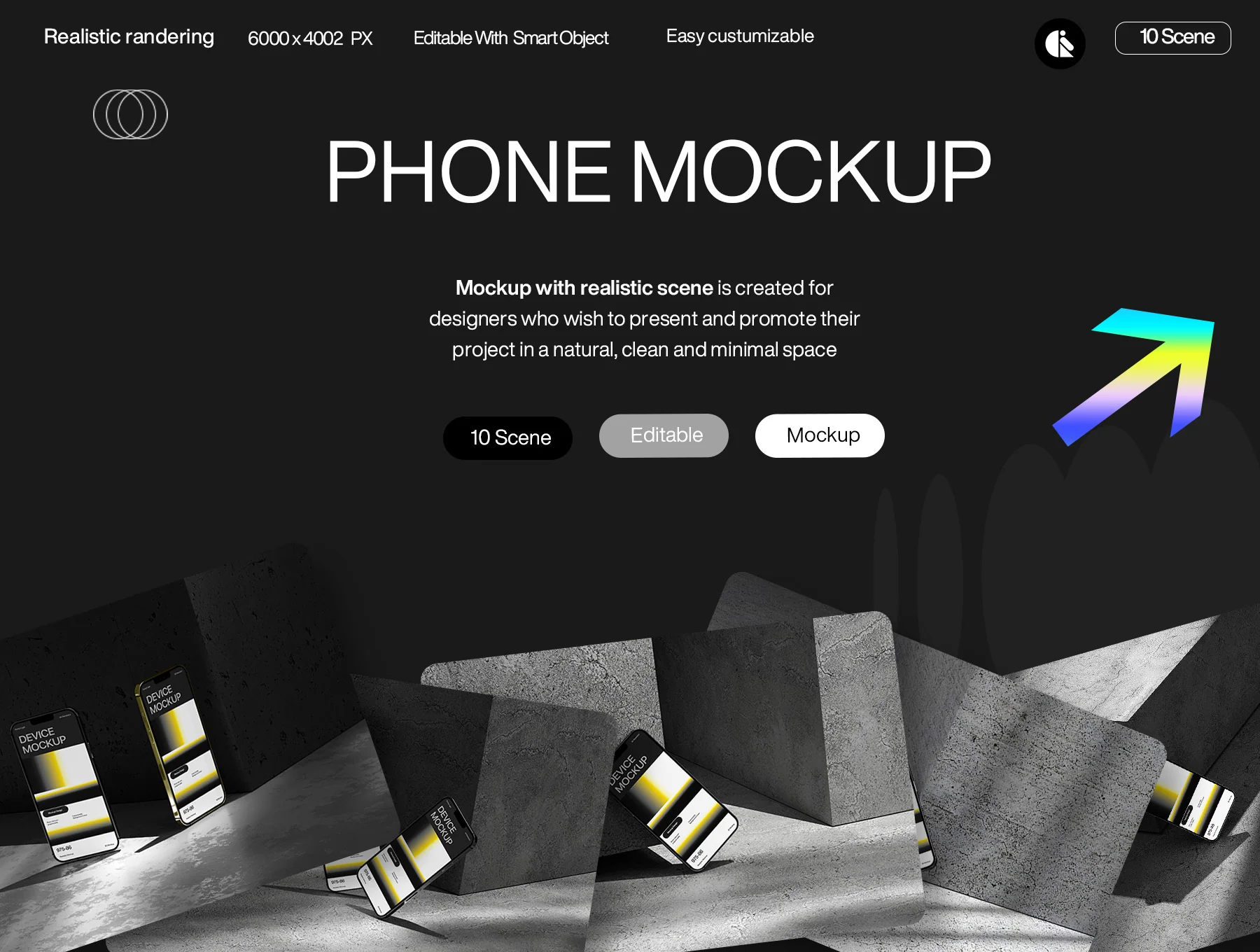 Stylish Concrete Mobile Phone Mockup with Sleek Gradient Design