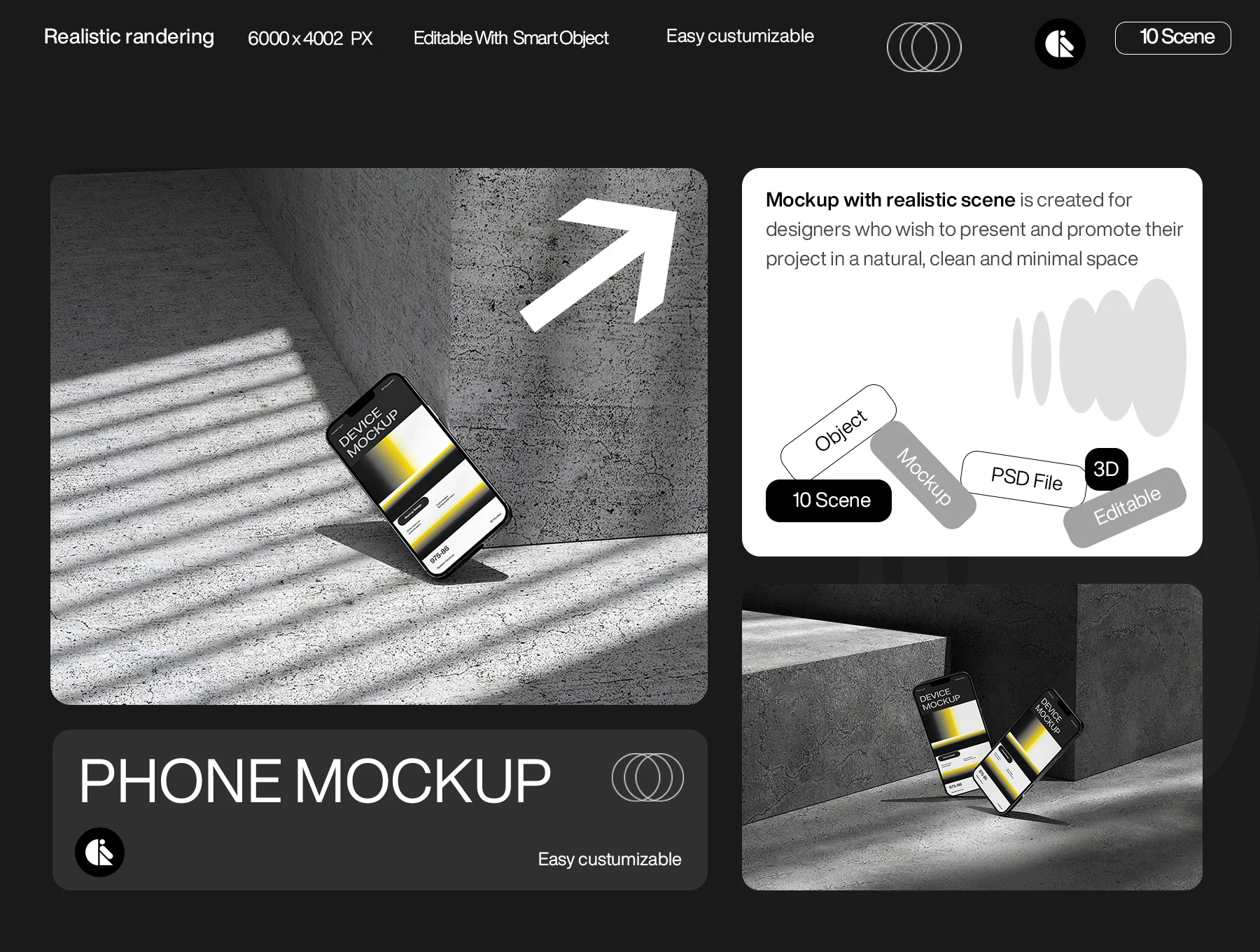 Stylish Concrete Mobile Phone Mockup with Sleek Gradient Design 6