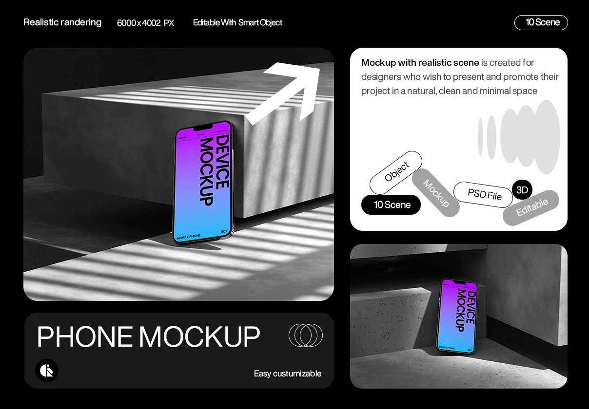 Stylish Gradient Smartphone Mockup with Realistic Shadows