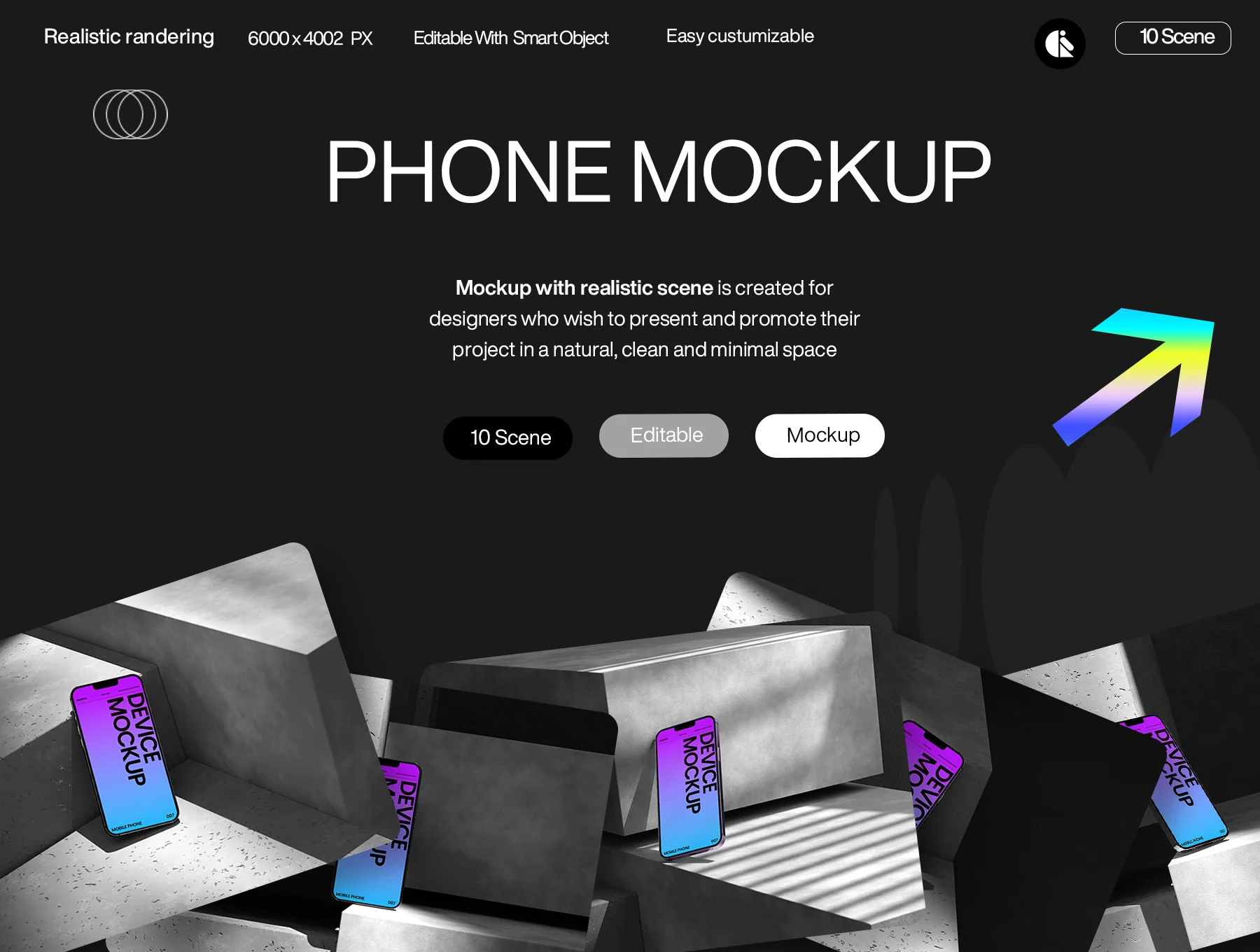 Stylish Gradient Smartphone Mockup with Realistic Shadows