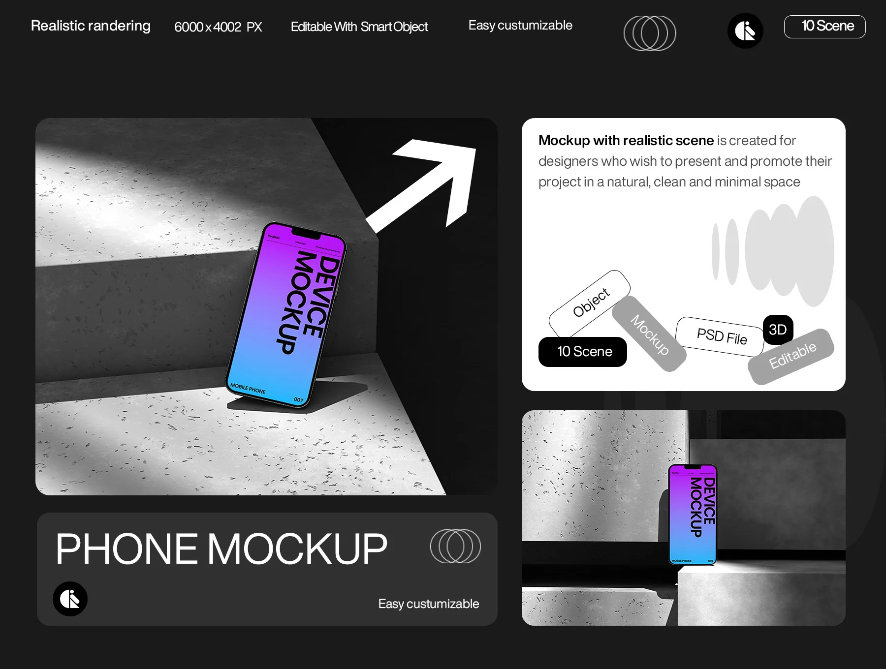 Stylish Gradient Smartphone Mockup with Realistic Shadows 6