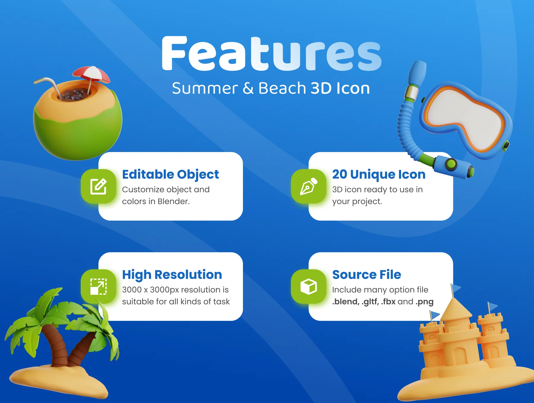 Summer & Beach 3D Icon Set 2