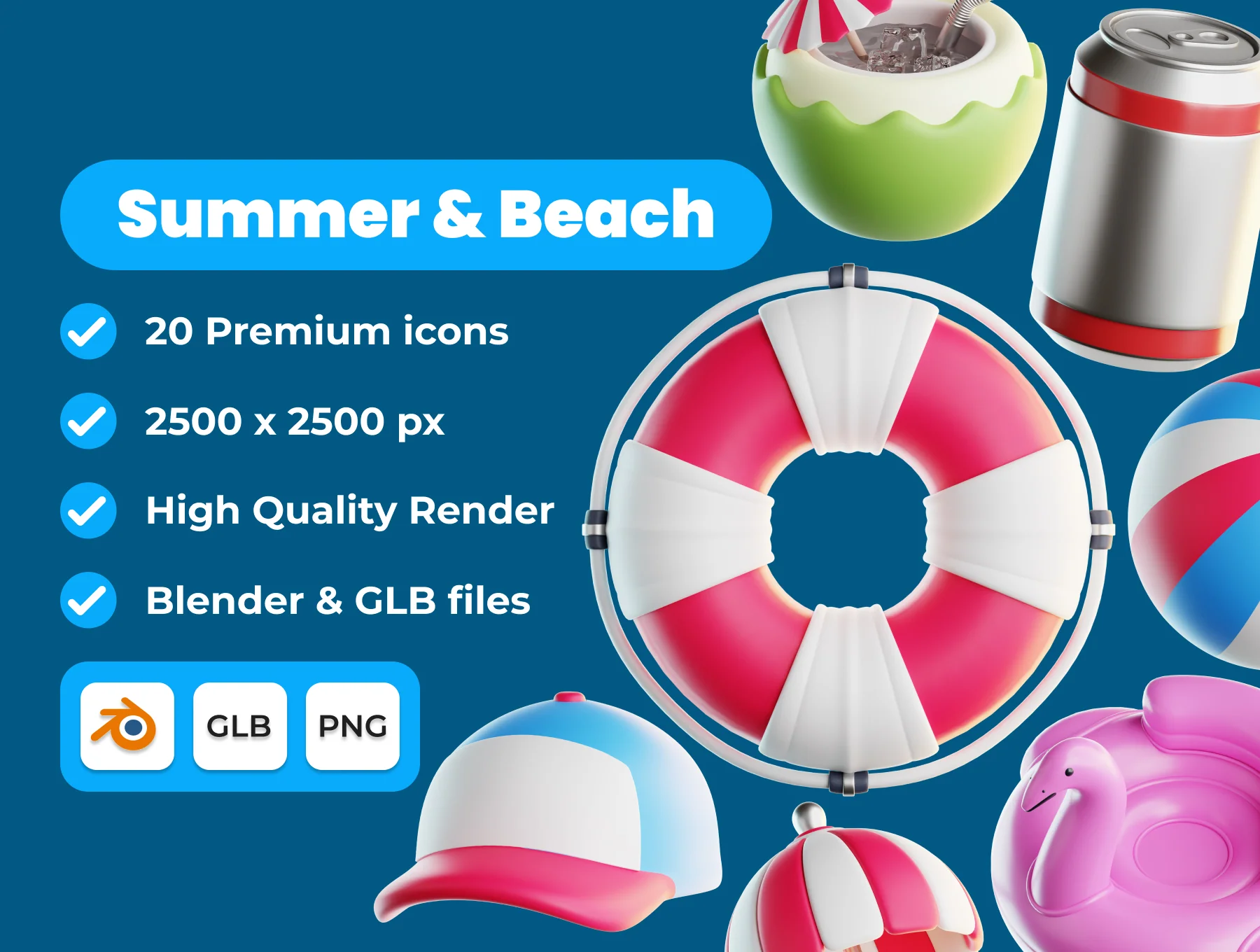 Summer & Beach 3D Illustration Pack