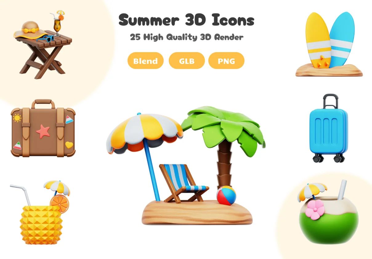 Summer Holiday 3D Icons Set